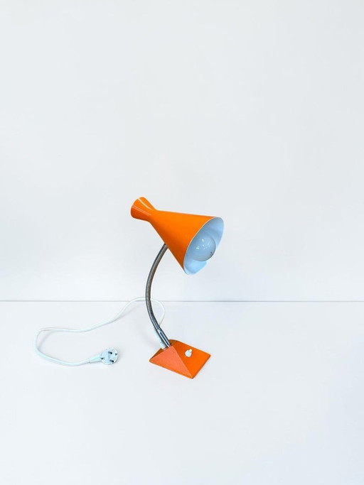 Oranje tafellamp uit de jaren 70 in ruimtetijdstijl | Vintage bureaulamp uit het midden van de 20e eeuw | Retro designlamp