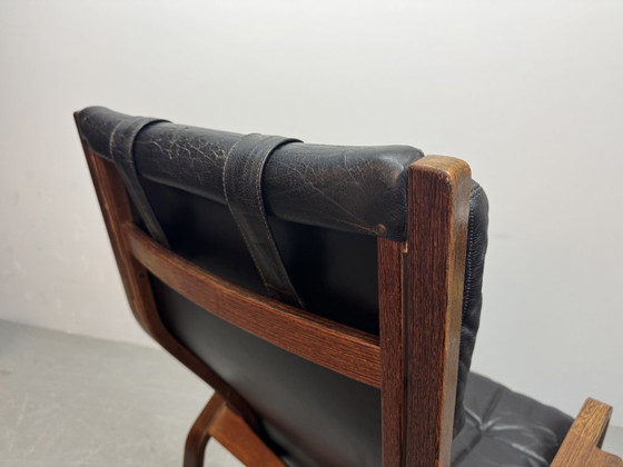 Image 1 of Poltrona lounge in pelle nera 'Lamino' modello P583 di design di metà secolo di Yngve Ekström per Swedese, Svezia, anni '60.