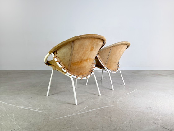 Image 1 of Set van 2 originele midcentury fauteuils Lusch & Co Baloon Chair suède