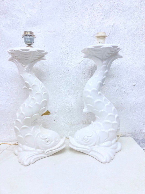 Image 1 of 2 Italian ceramic table lamps from the 1970s in the shape of fish