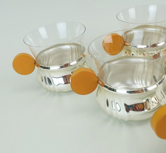 Image 1 of 6 tea glasses in chrome-plated metal holders with bakelite handles, art deco, 1930s 40s