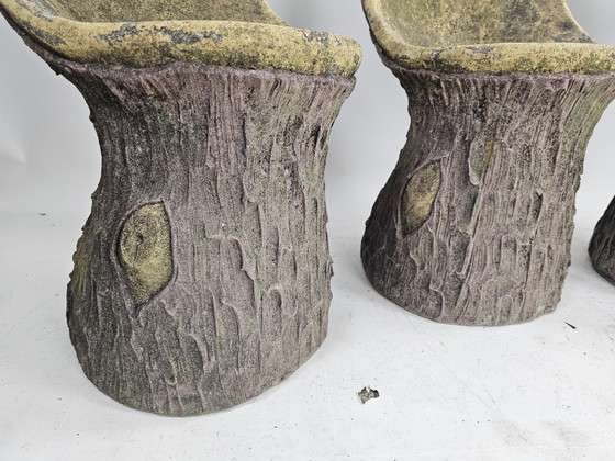 Image 1 of Set of 4 garden chairs stone tree stump