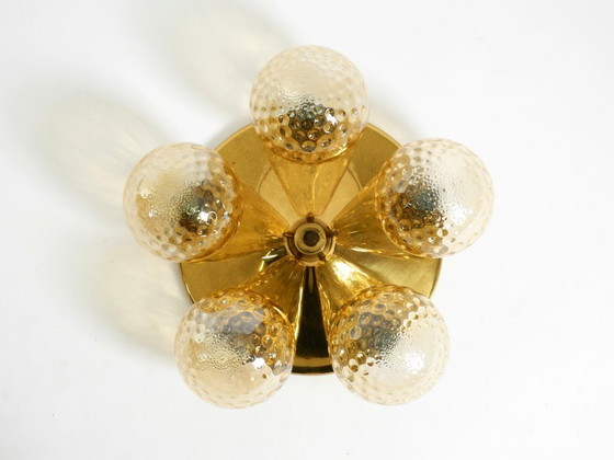 Image 1 of Beautiful 1960s Space Age brass ceiling lamp with 5 glass balls