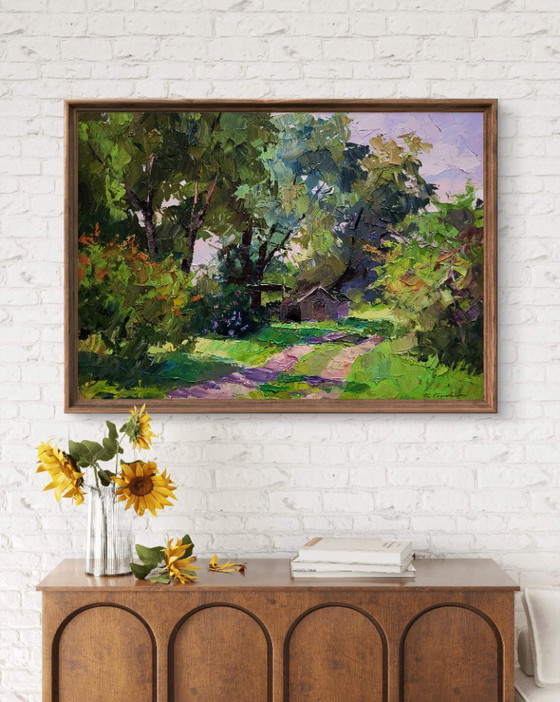 Original Oil Painting Rural Landscape Nature Green Leaves Of Spring – Paintings & Drawings, Canvas (photo 3 of 7)