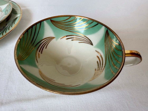 Image 1 of Vintage Bavaria Elfenbein porseleinen trio nr. 118 – pistachegroen en goud