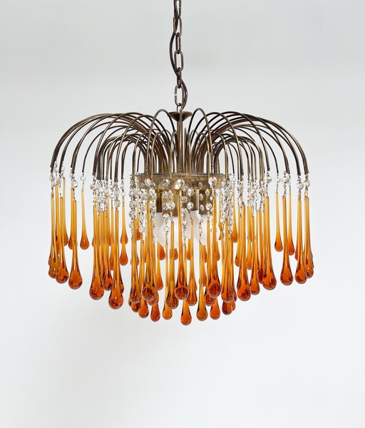 Crystal XL Ceiling Lamp With Teardrops, 1970's