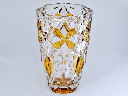 Vase Of Crystal Glass, Transparent With Amber Color