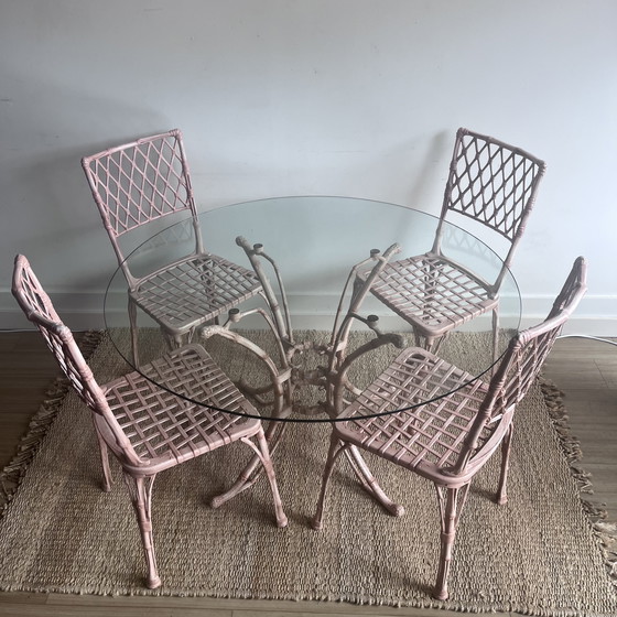 Image 1 of Faux Bamboo tuinset tafel en 4 stoelen vintage
