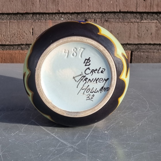 Image 1 of antico vaso in ceramica olandese, decoro Arnhem Creta, anni '20