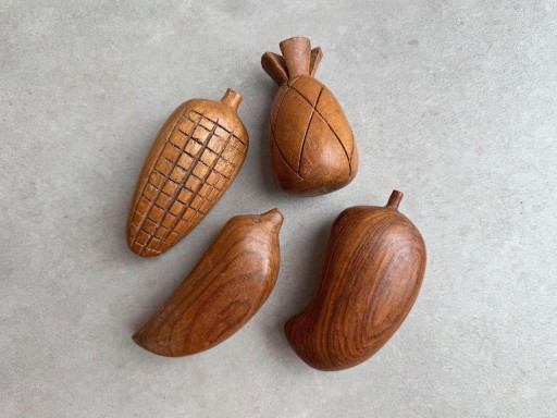 4x Vintage Houtdraaiwerk Handwerk Fruit #2 – decoratieve objecten, Wood