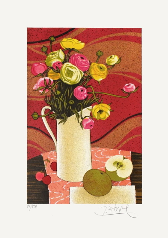 Image 1 of Yves GANNE The Cut Apple Signed lithograph 1980