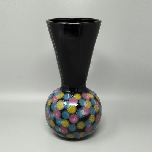 1980 Vase polychrome en céramique de Bizzirri, fait à la main, fabriqué en Italie