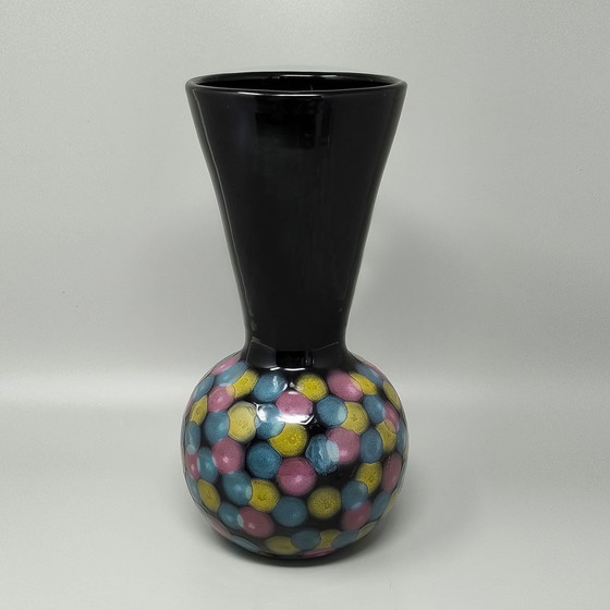 Image 1 of 1980s Exquisite Handgemaakte Polychrome Vaas in Keramiek van Bizzirri, Made in Italy