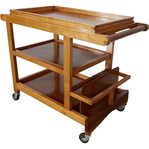 Rollbarer Beistelltisch aus blondem Mahagoni, 1960