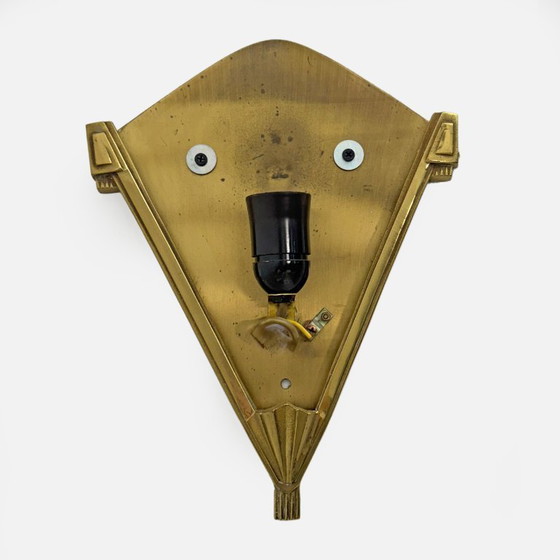 Image 1 of Pair of Art Deco Pressed Glass and Brass Sconces, France, 1930s