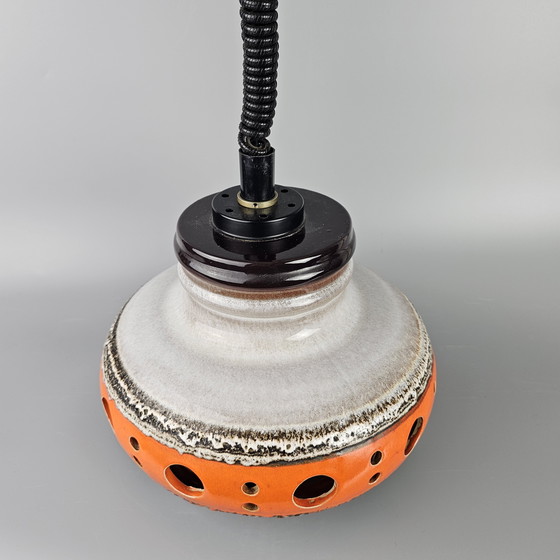 Image 1 of Lampe pendante vintage XL orange/blanc en céramique, par Herda. Lampe pendante OVNI des années 1970. Fat Lava Lamp.