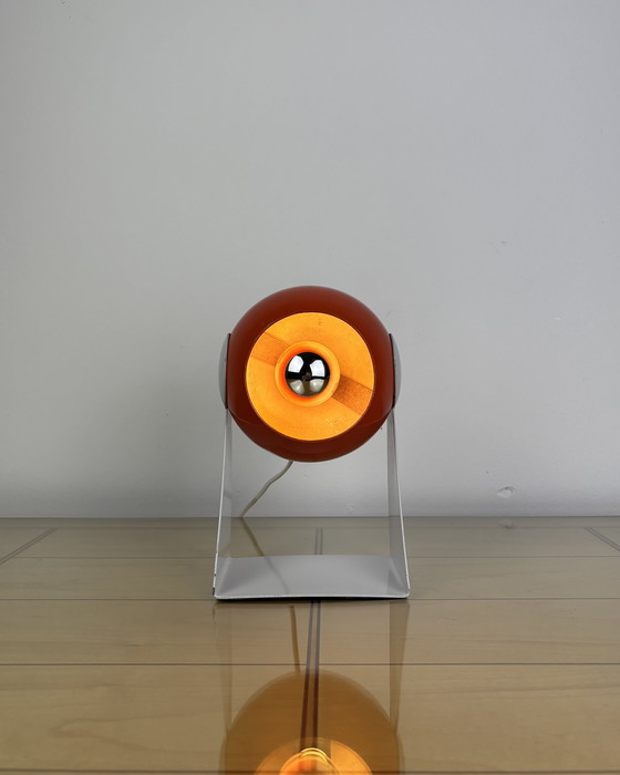 Image 1 of Vintage lamp, Italië, jaren 60, jaren 70, metaal, ruimtetijdperk, Spoetnik-ontwerp, UFO, oranje oogbollamp, industrieel ontwerp,