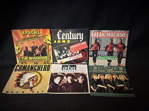 Set van 6 vintage 45 toeren vinylplaten – met Break Machine, Apache, A-Ha - 2Y10