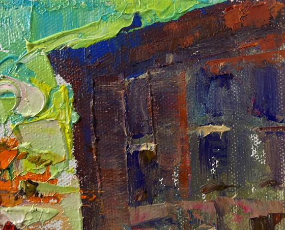 Image 1 of Original Oil Painting Autumn Street Landscape The city wakes up in the fresh air