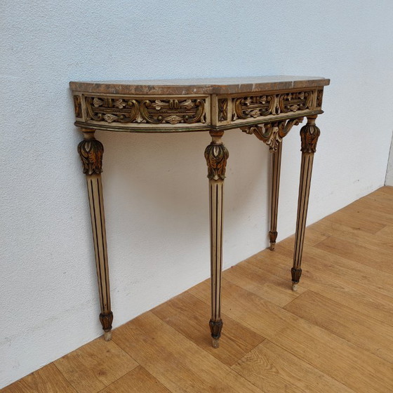 Image 1 of Mesa consola de pared, mesa auxiliar con tapa de mármol y espejo