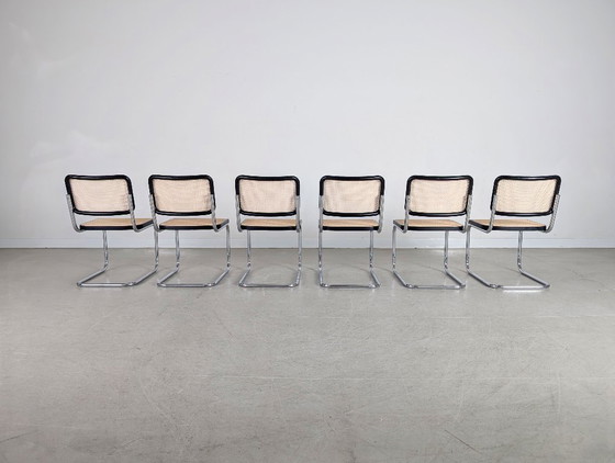 Image 1 of Juego de 6 sillas voladizas Thonet S32 V Breuer con estructura de caña vienesa.