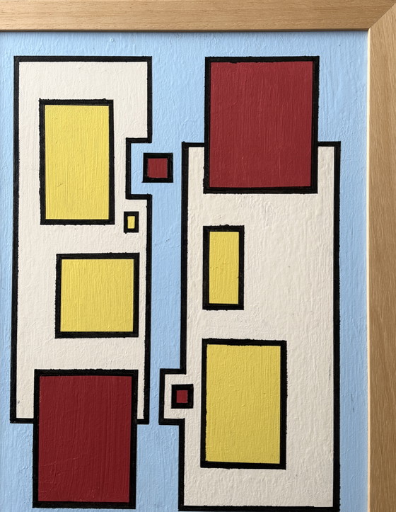 Image 1 of Shozo Hirai - Magnifique peinture constructiviste - suiveur de Piet Mondrian 