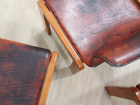 Image 1 of Afra & Tobia Scarpa Stühle aus den 1970er Jahren, geschwungenes Holz und Leder, 4er-Set