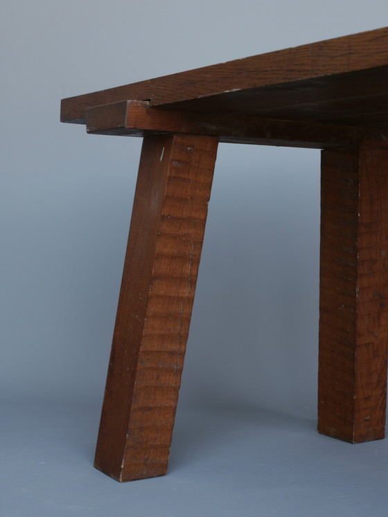 Image 1 of Table en chêne brutaliste française