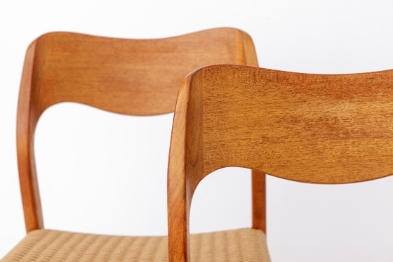 Image 1 of Set of 6 Niels Otto Møller Model 71 Dining Chairs, 1960s, Danish Mid Century Teak Chairs with Danish Cord Seats, Scandinavian De