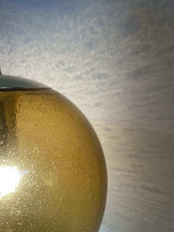 Image 1 of Novità! Lampada a sospensione a sfera in vetro ambrato Peill und Putzler degli anni '70