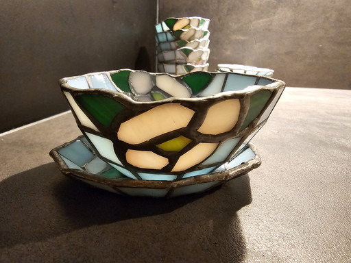 Vintage-Tiffany-Stil – Buntglas-Set mit 6 Tassen und Untertassen