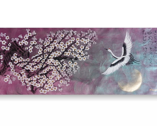 Grue et Sakura J504 - grande peinture originale