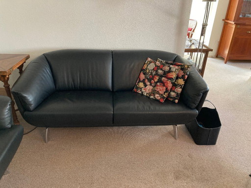 Leolux Ascana 2.5-seater sofa, black leather, adjustable seat