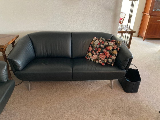 Image 1 of Sofá Leolux Ascana de 2,5 plazas, piel negra, asiento regulable.