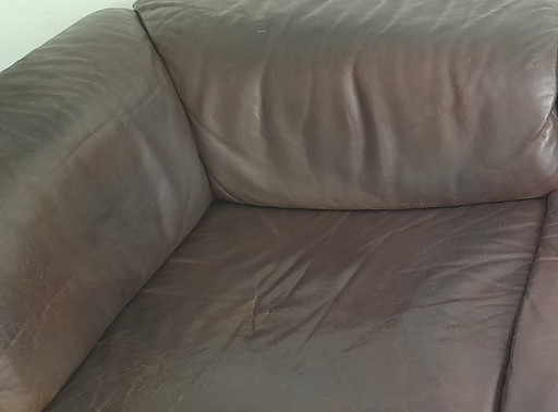 Vintage 2 sofas dark brown buffalo leather from 1977