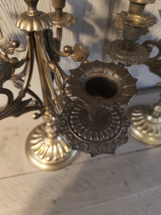 Image 1 of Chandelier italien vintage à 6 bras en laiton massif, lourd