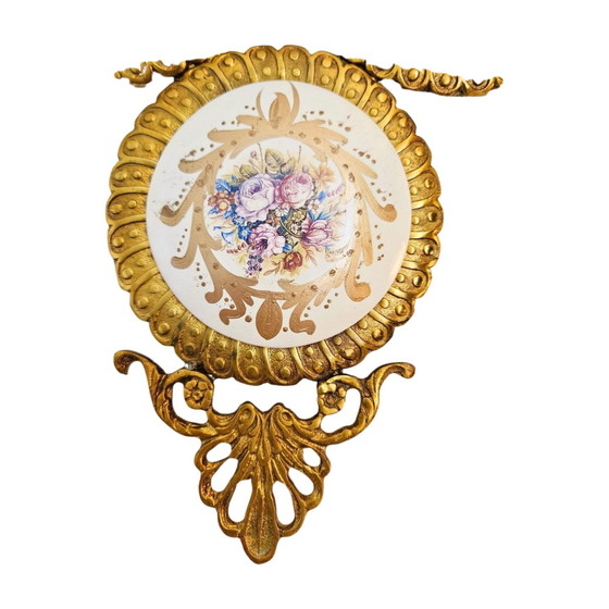 Image 1 of Arte murale in ottone vintage di Saraya Abden – Fatta a mano in Egitto – Piatti in ceramica floreale – 54x26 cm