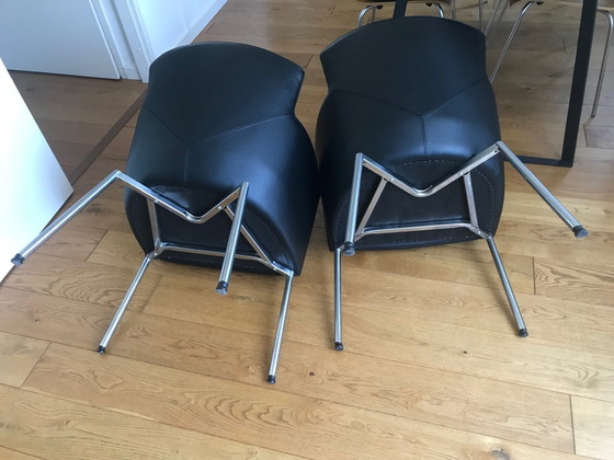 Image 1 of 2 x dining chair with armrest, black leather, chrome base, in excellent condition, bought at Goossens, invoice lost, name