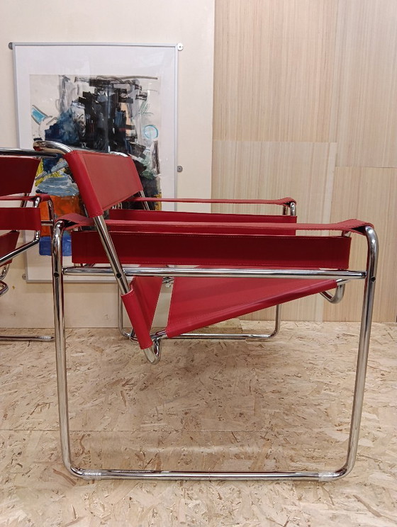 Image 1 of KNOLL Studio Set van 2 WASSILY B3 fauteuils (NIEUW) in rood leer