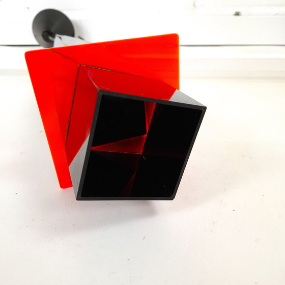Image 1 of Vintage pendant lamp 1970s black & neon orange/red plastic