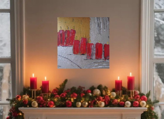 Image 1 of Kerst schilderij kaarsen