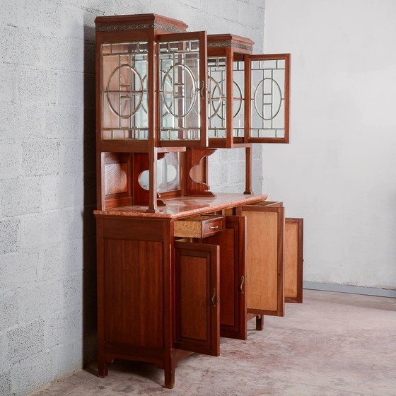 Buffet deux pièces avec miroir et 2 tiroirs – Vaisseliers, Art Nouveau (photo 4 of 18)