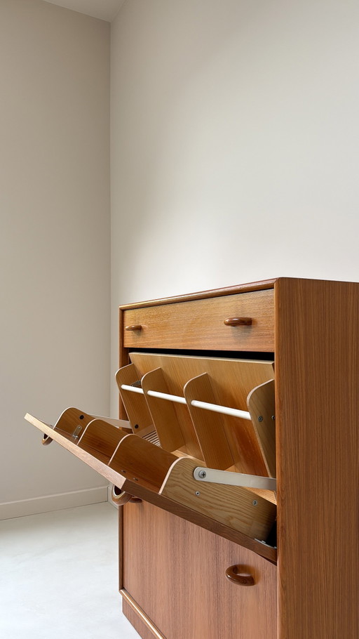 Vintage teak wooden shoe cabinet