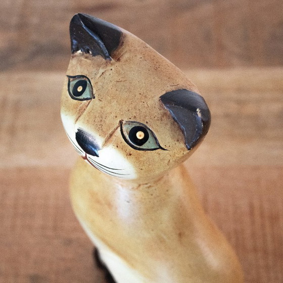 Image 1 of Gato siamés de madera antiguo