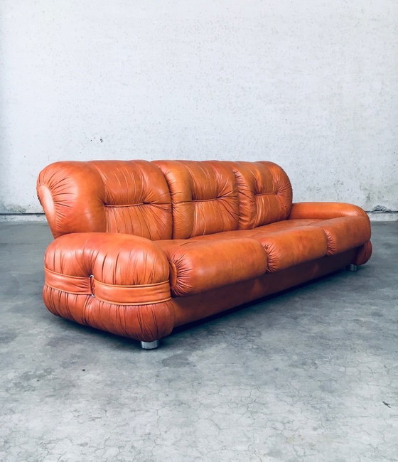 Image 1 of 1970's Midcentury Modern Italian Design by Adriano Piazzesi Leather 3 Seat Sofa