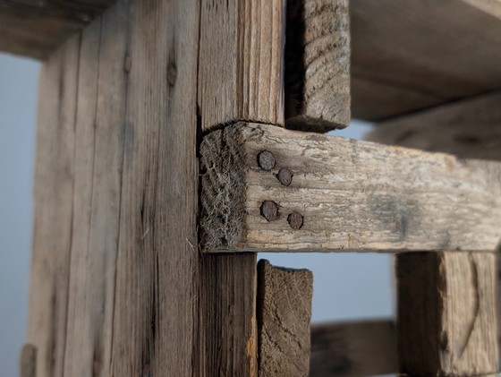 Image 1 of Antique Wood Stool, Wabi Sabi Style, Old Artisan Craftsmanship