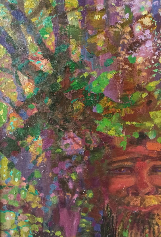 Originales Ölgemälde, abstrakte figurative Darstellung einer Frau in der Natur, Yarilo (photo 4 of 11)