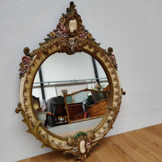 Image 1 of Miroir rond vintage baroque, brocante, rococo, miroir de cheminée