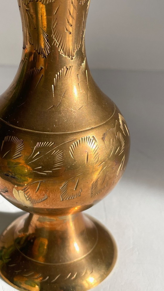 Image 1 of Vintage Handcrafted Ceramic and Brass Vases