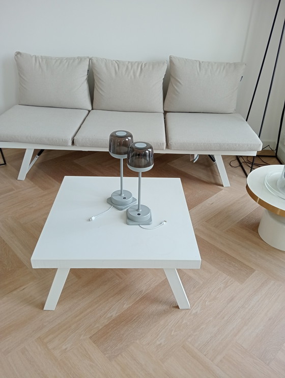 Banc de jardin, chaise longue et table assortie Intratuin Julia Blanc/Taupe 198 x 76 x 81 cm – Bancs de jardin (photo 3 of 5)